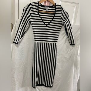 RARE H&M Modern Classic Striped Viscose Knit Midi Dress - XS - PRISTINE